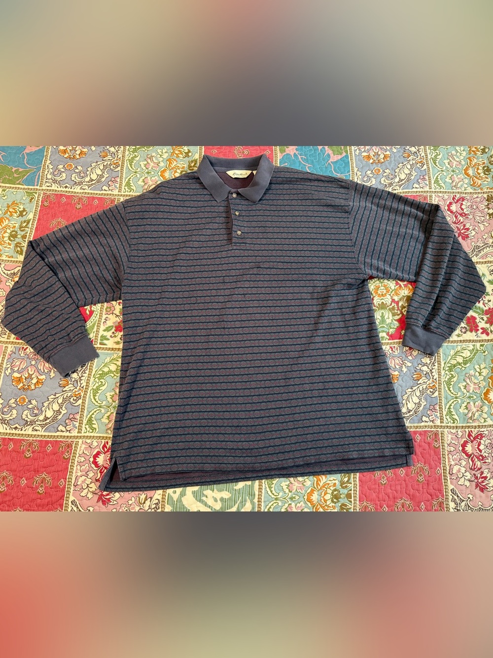 Vintage Gorpcore Eddie Bauer Long Sleeve Striped Polo Shirt XL Hiking Grandpa